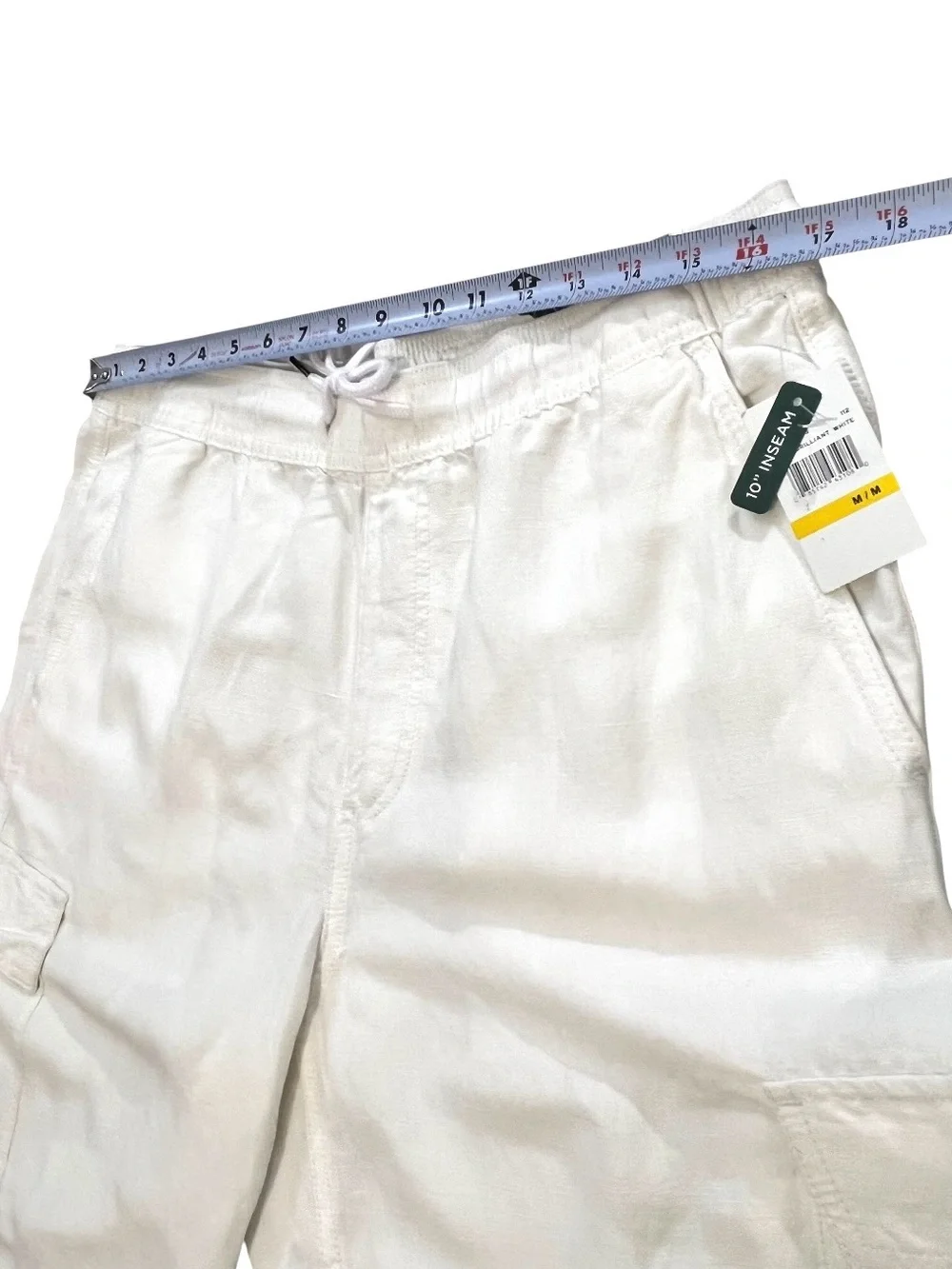 Cubavera Men's Linen Blend Pull-On Cargo Shorts, 10”‎ Inseam, White, Sz Medium
